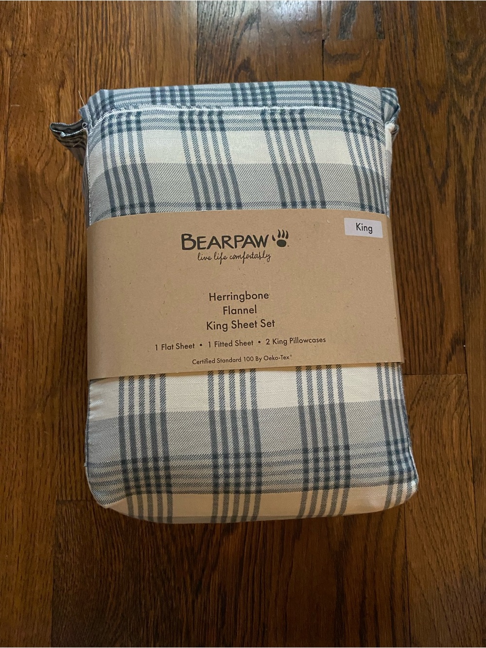 Bearpaw Herringbone Flannel King Sheet Set Gray Plaid OEKO-TEX Grey Bedding